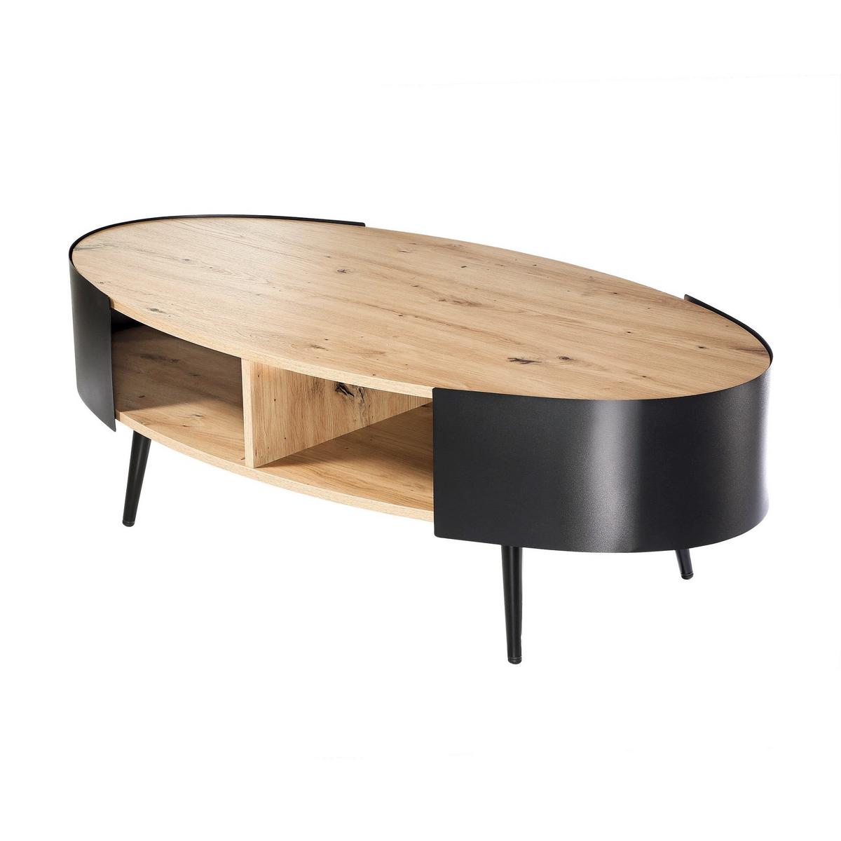 COUCHTISCH mit schwarzen Metallseiten 120/60/39 cm - Eschefarben, Holzwerkstoff (68/60/39cm) - Calicosy