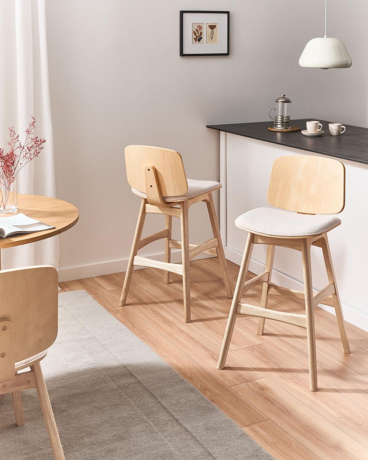 BARSTUHL 2er-Set Holz Hellbraun/Hellbeige Charleston - Beige, Textil (47/92/50cm) - Beliani