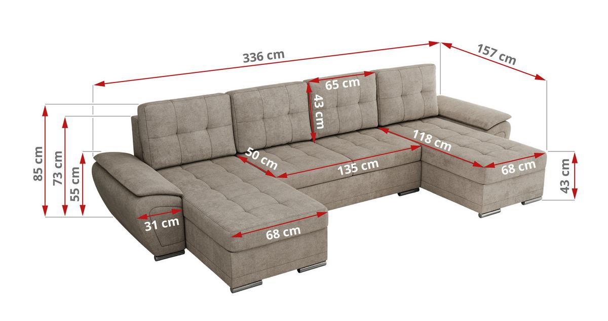 WOHNLANDSCHAFT UMBRIA U Beige Stukture - Beige/Grau, Textil/Metall (336/85/157cm) - MKS