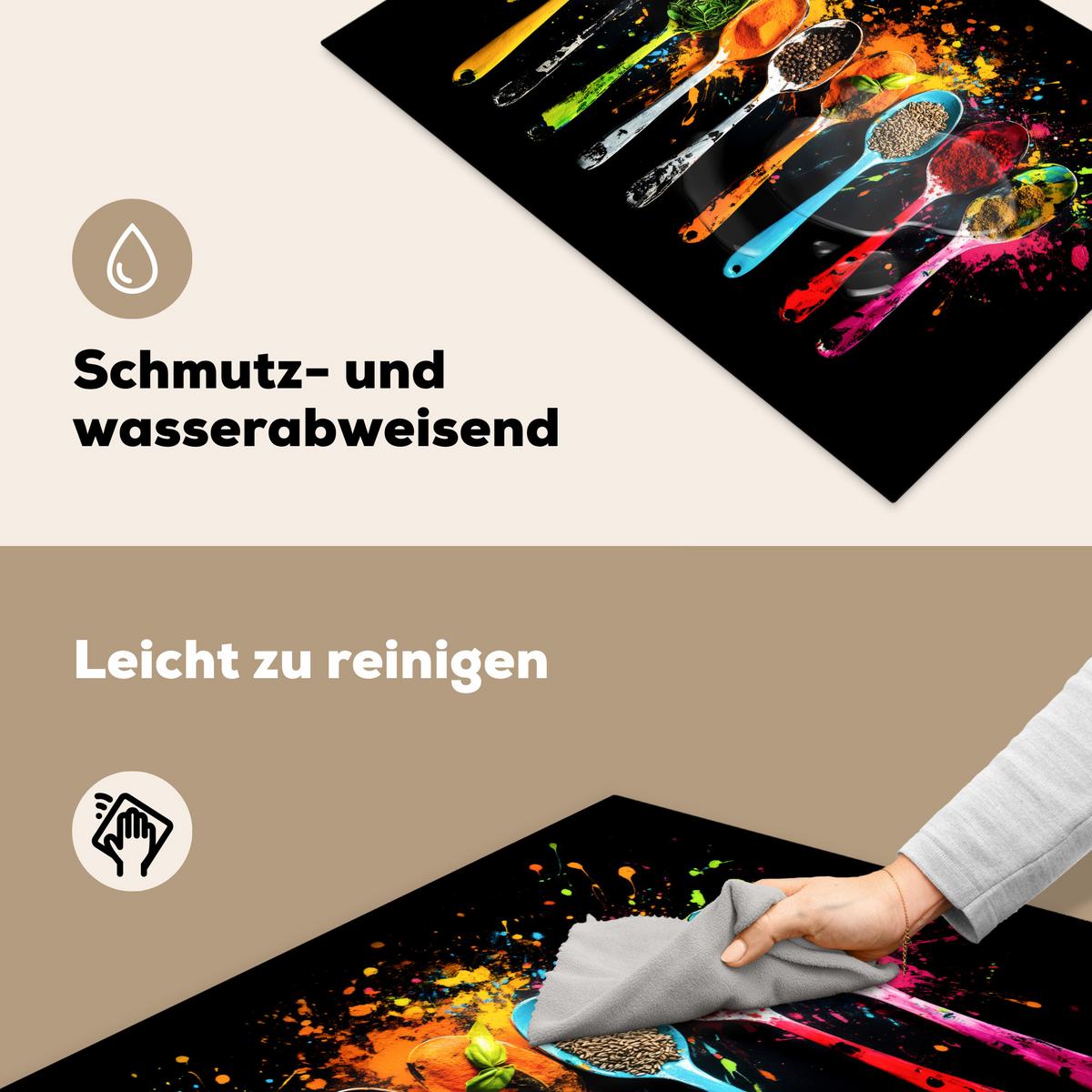 HERDABDECKPLATTE Löffel - Gewürze - Modern - Graffiti - Farbe - Farbenfroh Induktionsmatte 77x51 cm - Multicolor, Kunststoff (77/51/0.2cm) - MuchoWow
