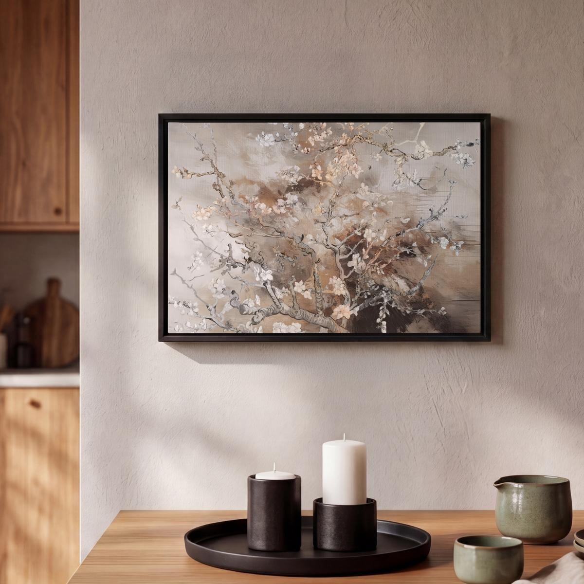 LEINWAND Bilder mit Rahmen - Mandelblüte - Kunst - Van Gogh - Beige - Abstrakt - 30x20 - Braun, Textil (30/20cm) - MuchoWow