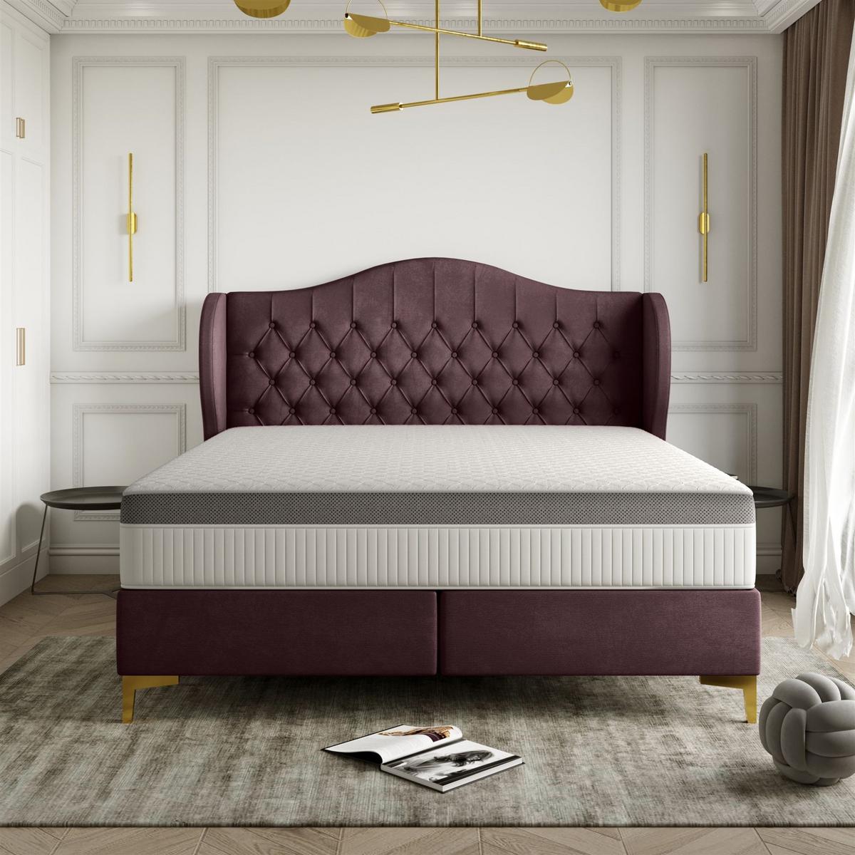 POLSTERBETT Pelagio In Whisper - Bordeaux, Holzwerkstoff/Textil (140/200cm) - Fun Möbel