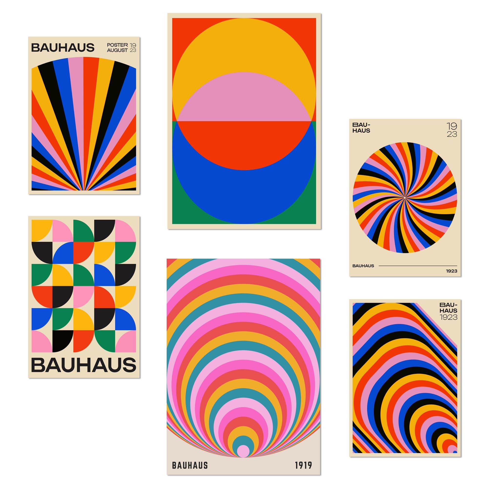 POSTER Set Mit 6 Geometrische Bauhaus Farben In Leuchtenden Farben A3 & A4 Rahmenlos - Klar, Papier (29/3cm) - Nacnic