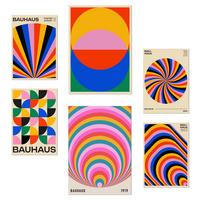 POSTER Set Mit 6 Geometrische Bauhaus Farben In Leuchtenden Farben A3 & A4 Rahmenlos - Klar, Papier (29/3cm) - Nacnic