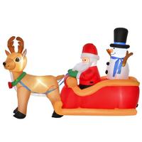 AUFBLASBARER Weihnachtsmann auf Schlitten mit Schneemann LED Polyester - Multicolor, Kunststoff (80/128/200cm) - HOMCOM