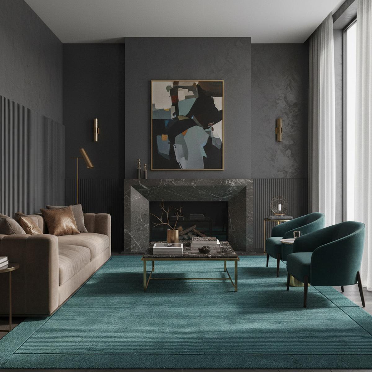 WOLLTEPPICH handgewebt STOW, mit Bordüre, Türkis, 120 x 170 cm - Grün, Textil (120/170cm) - KADIMA DESIGN