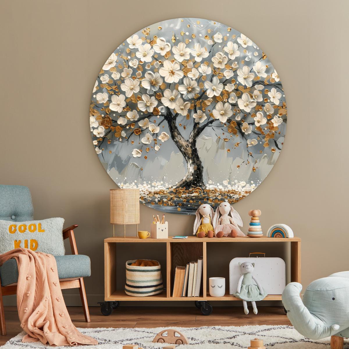 WANDBILD Baum - Gold - Blumen - Abstrakt - Kunst Deko Groß 150x150 cm - Goldfarben, Kunststoff (150/150cm) - MuchoWow