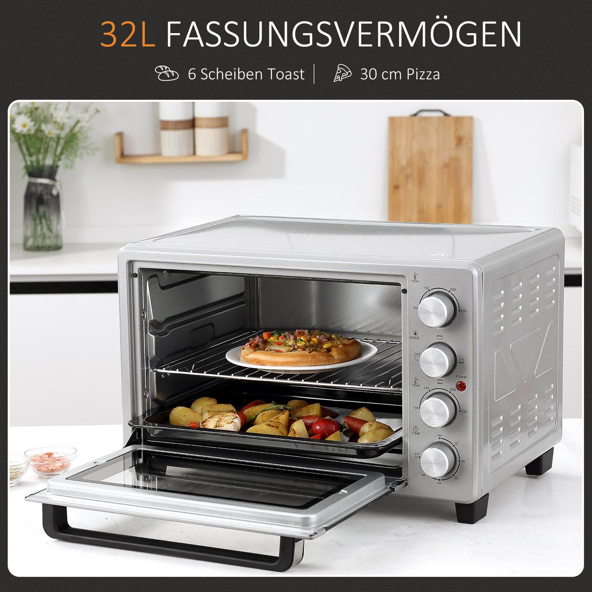 MINIBACKOFEN Metall Edelstahl Glas Silber - Silberfarben, Metall (52.2/38.1/33.5cm) - HOMCOM