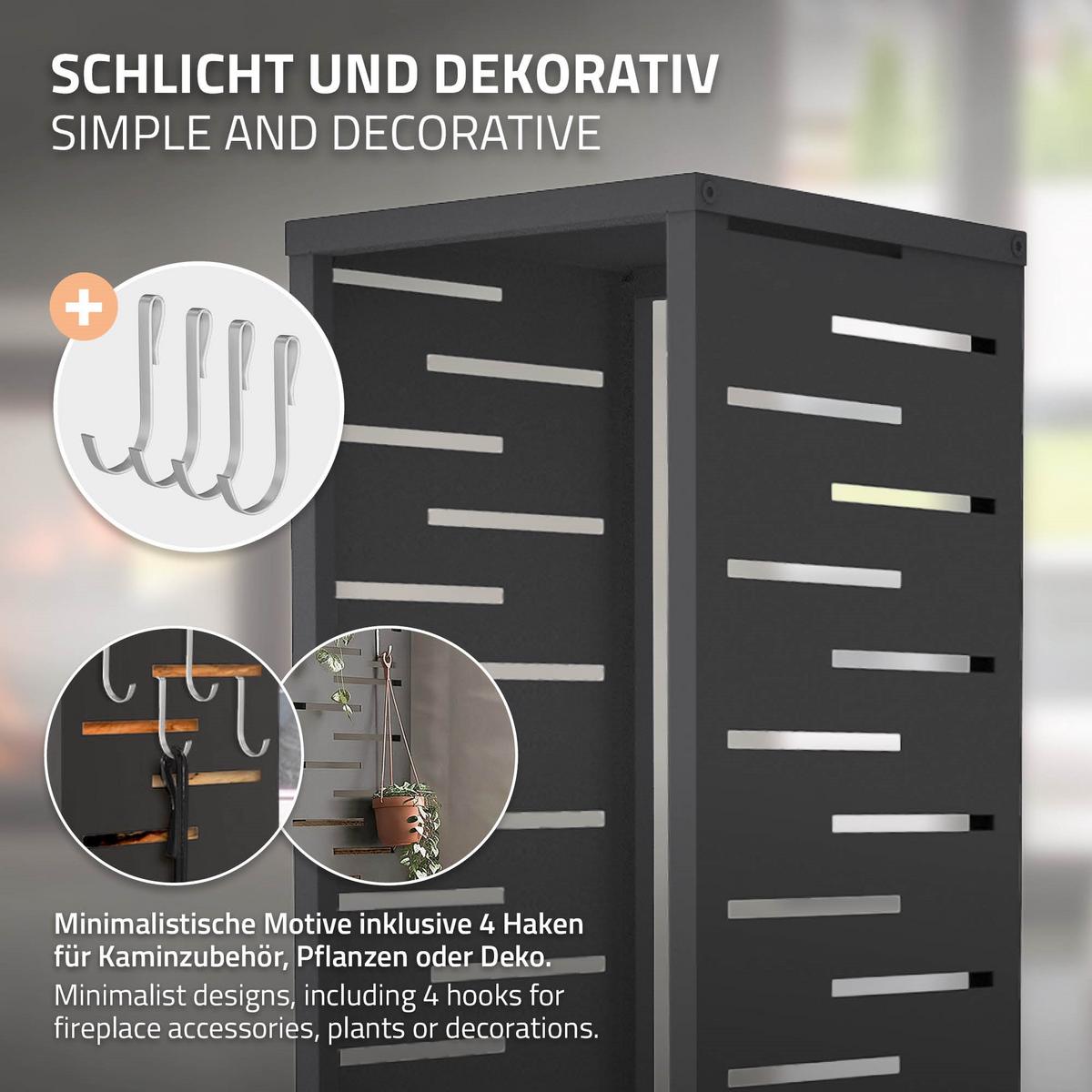 KAMINHOLZREGAL Innen Außen Brennholzregal 37,5x37,5x112 cm Stahl Verzinkt Anthrazit Gitter-Motiv - Anthrazit, Metall (37.5/112/37.5cm) - ML-DESIGN