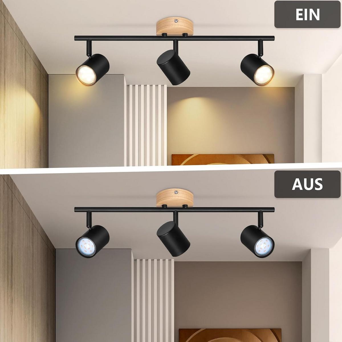 DECKENSTRAHLER Straland 15/9/45 cm - Schwarz, Holz/Metall (45/15/9cm) - ZMH