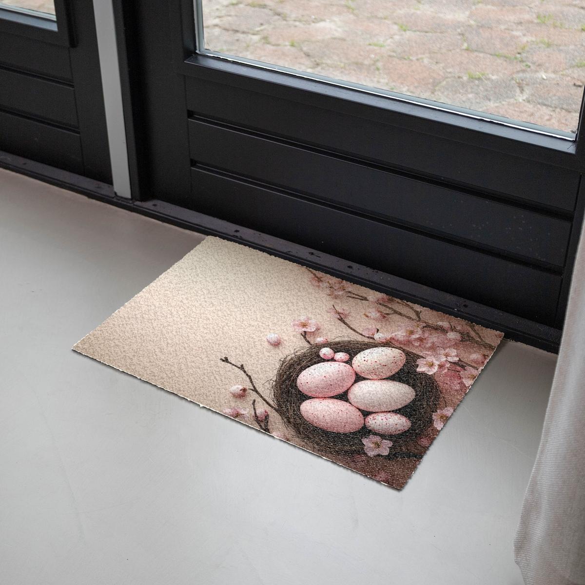 FUSSMATTE Rosa - Blüten - Eier Teppichmatte 60x40 cm - Hellrosa, Kunststoff (40/60cm) - MuchoWow