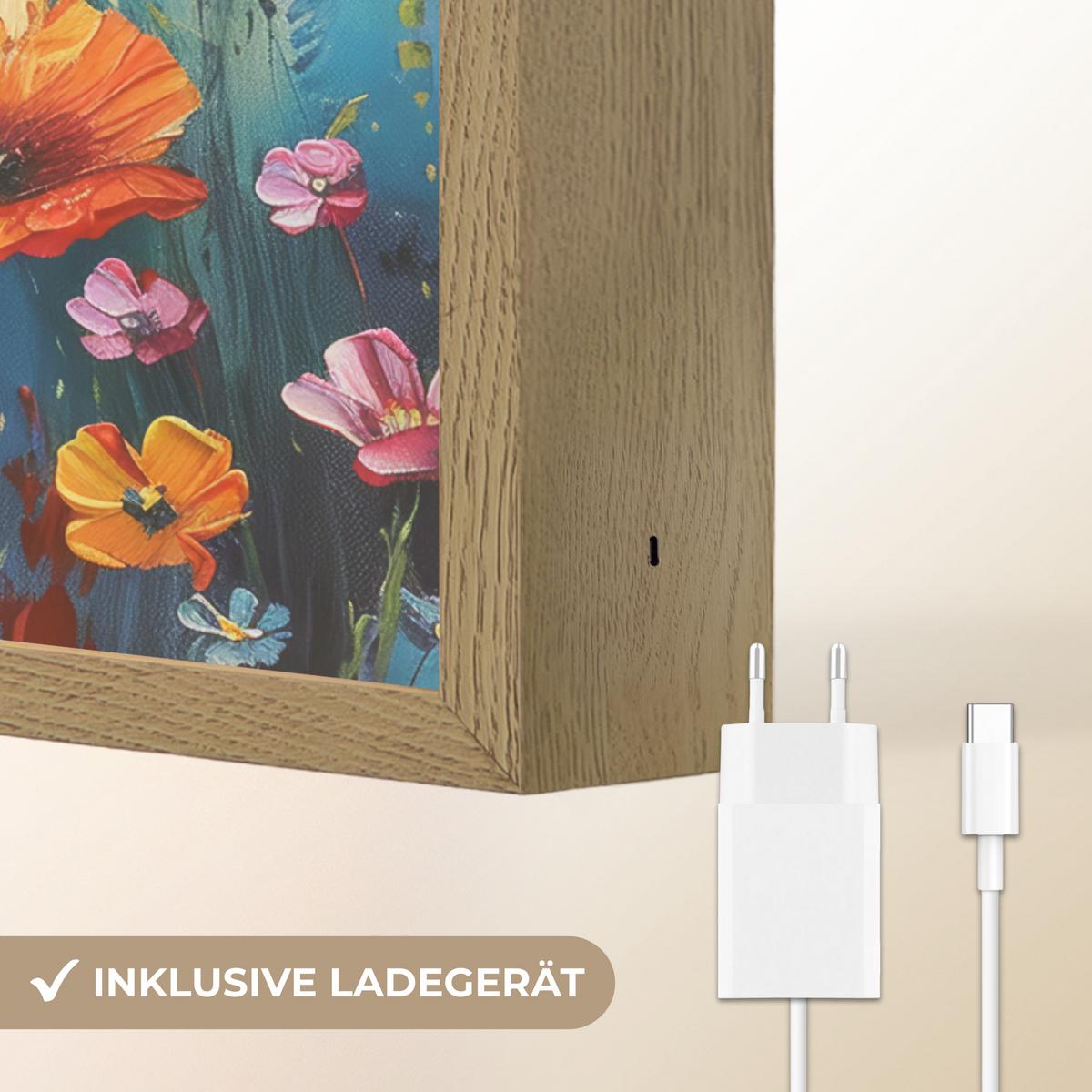 WANDLEUCHTE MIT AKKU Blumen - Natur - Aquarell - Kunst 30x40 cm - Multicolor, Holzwerkstoff (30/40/8cm) - OnlyWow