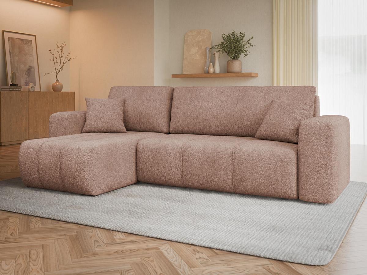 ECKSOFA Furyn Boucle - Hellbraun/Schwarz, Holzwerkstoff/Kunststoff (244/145cm) - MIRJAN24