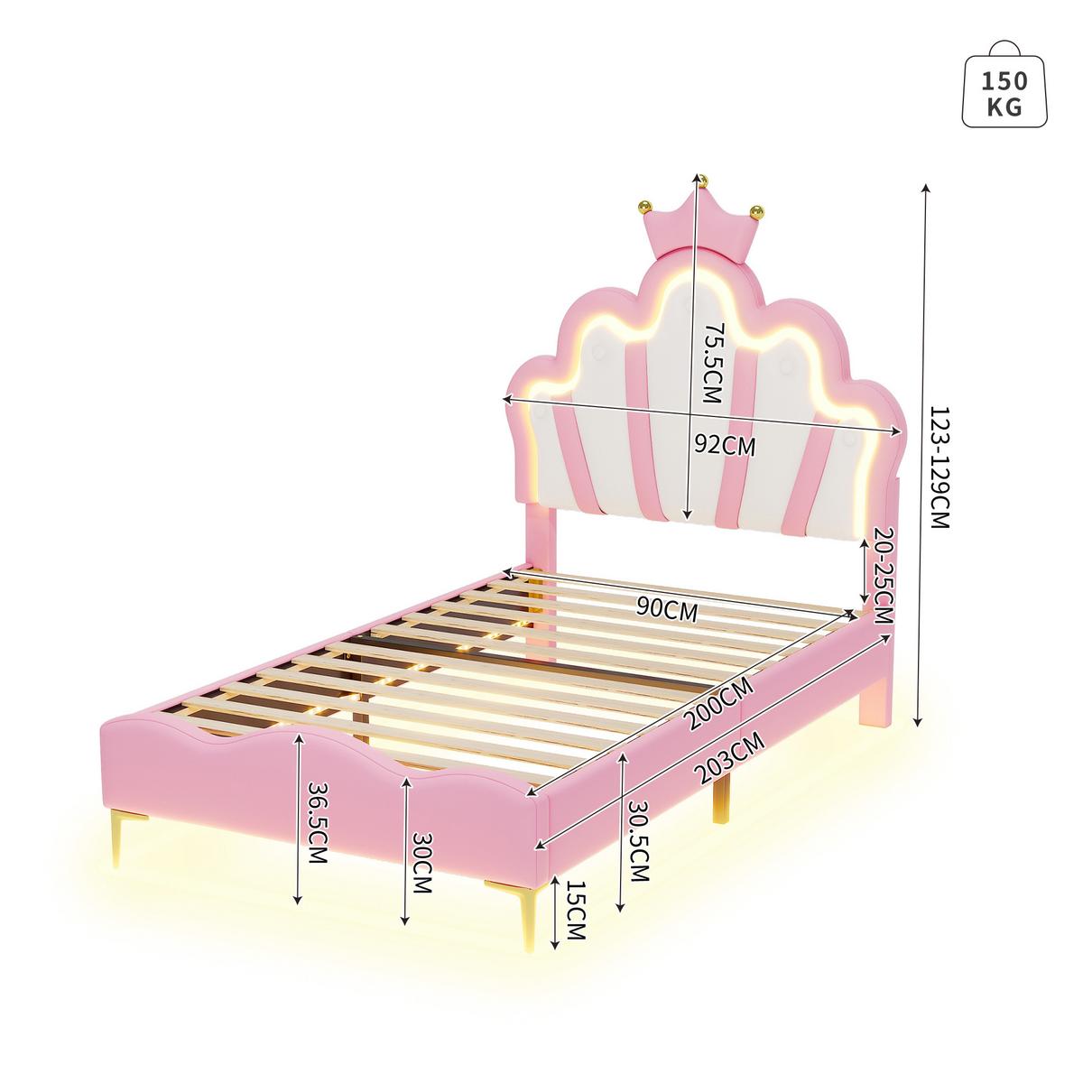 POLSTERBETT pu prinzessinnen design 90x200cm mit led - Pink, Leder (90/200cm) - Urban Meuble