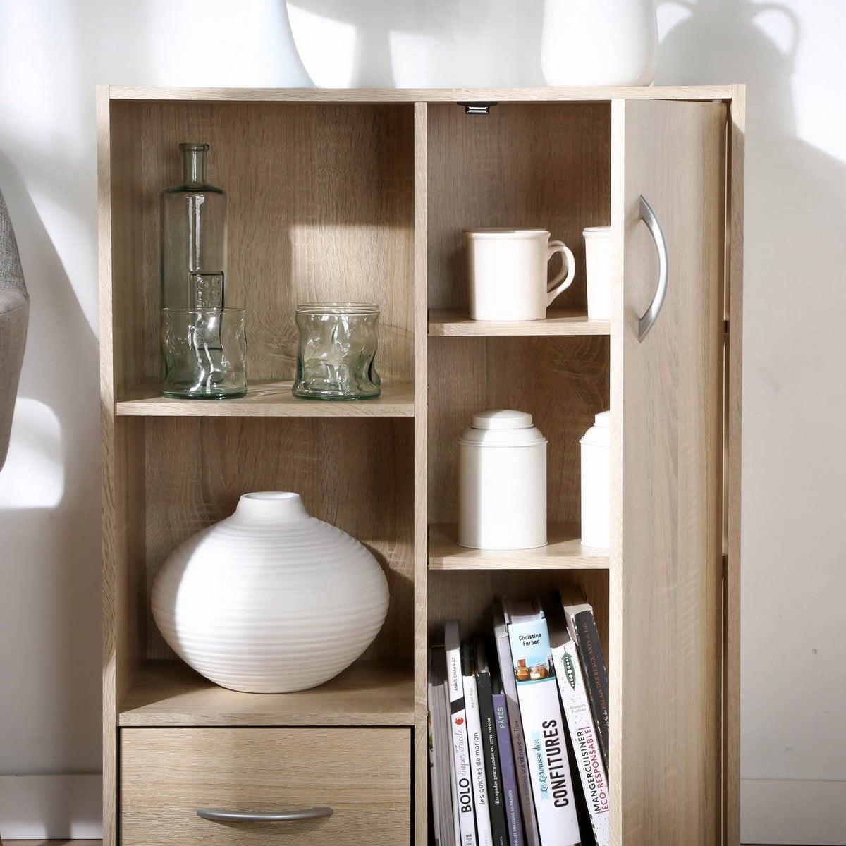 SCHRANK mit 2 Fächern, 1 Schublade und 1 Tür - Eschefarben, Holzwerkstoff (29.5/80/11cm) - Calicosy