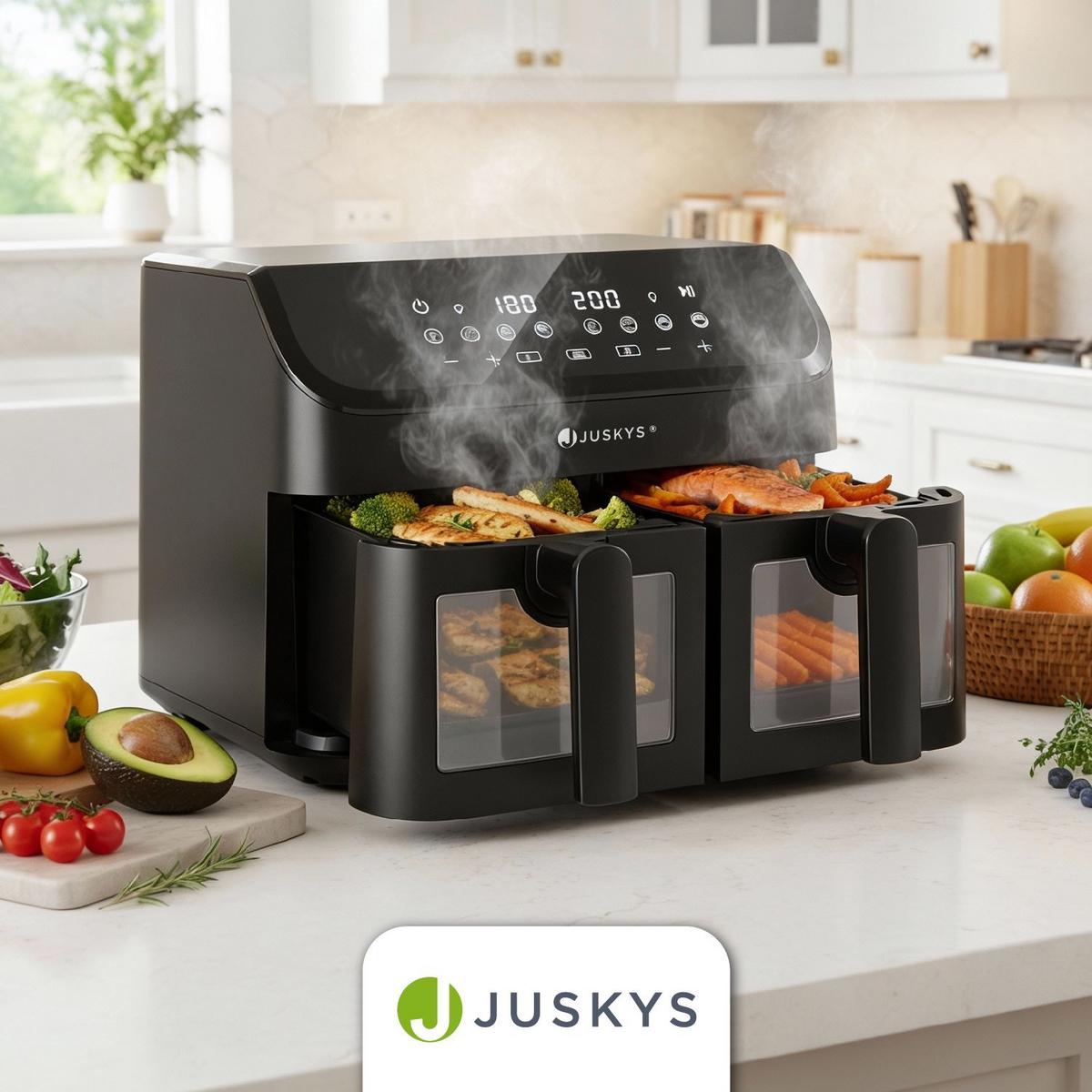 HEISSLUFTFRITTEUSE 9 L mit 2 Zonen - Schwarz, Kunststoff (41/39/30cm) - Juskys
