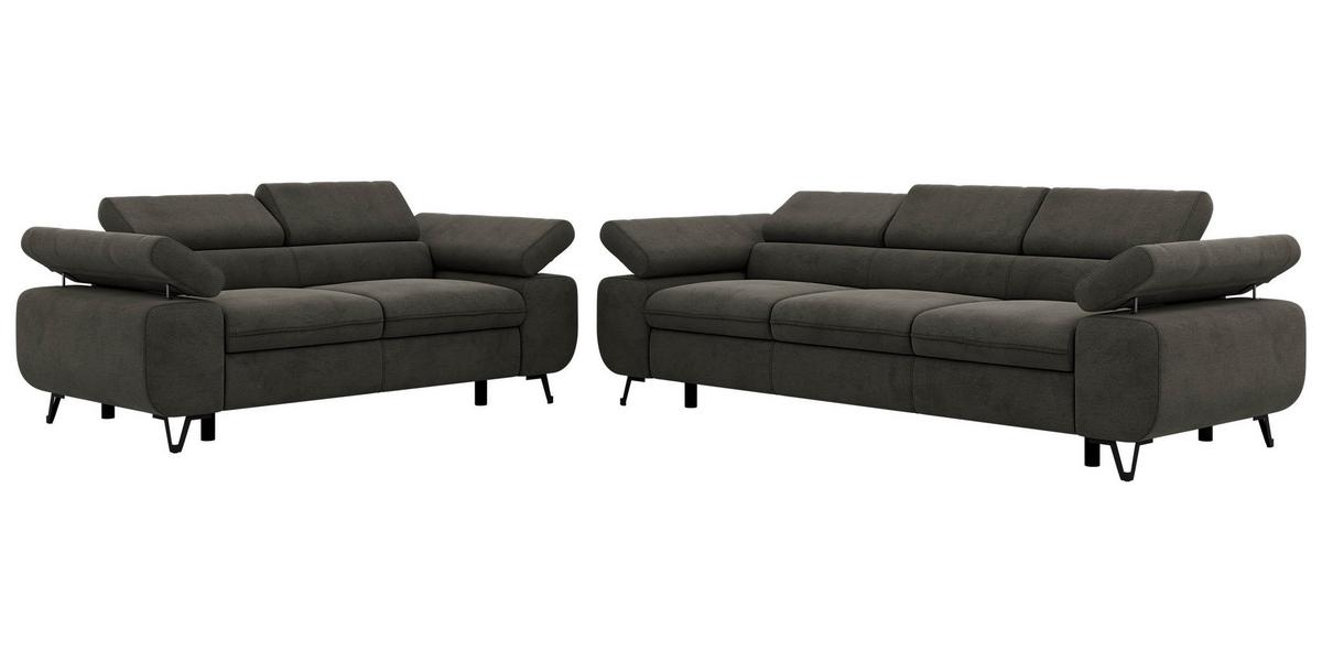 SITZGARNITUR PETER 2+3 - Dunkelgrau Velvet - Dunkelgrau/Schwarz, Textil/Metall (262/76/99cm) - MKS