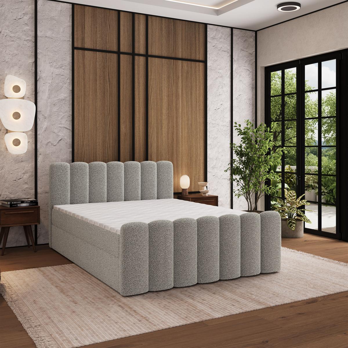 BOXBETT CELLA 140x200 cm mit Matratze und Topper - Hellgrau - Hellgrau, Holz (140/200cm) - MASSENO