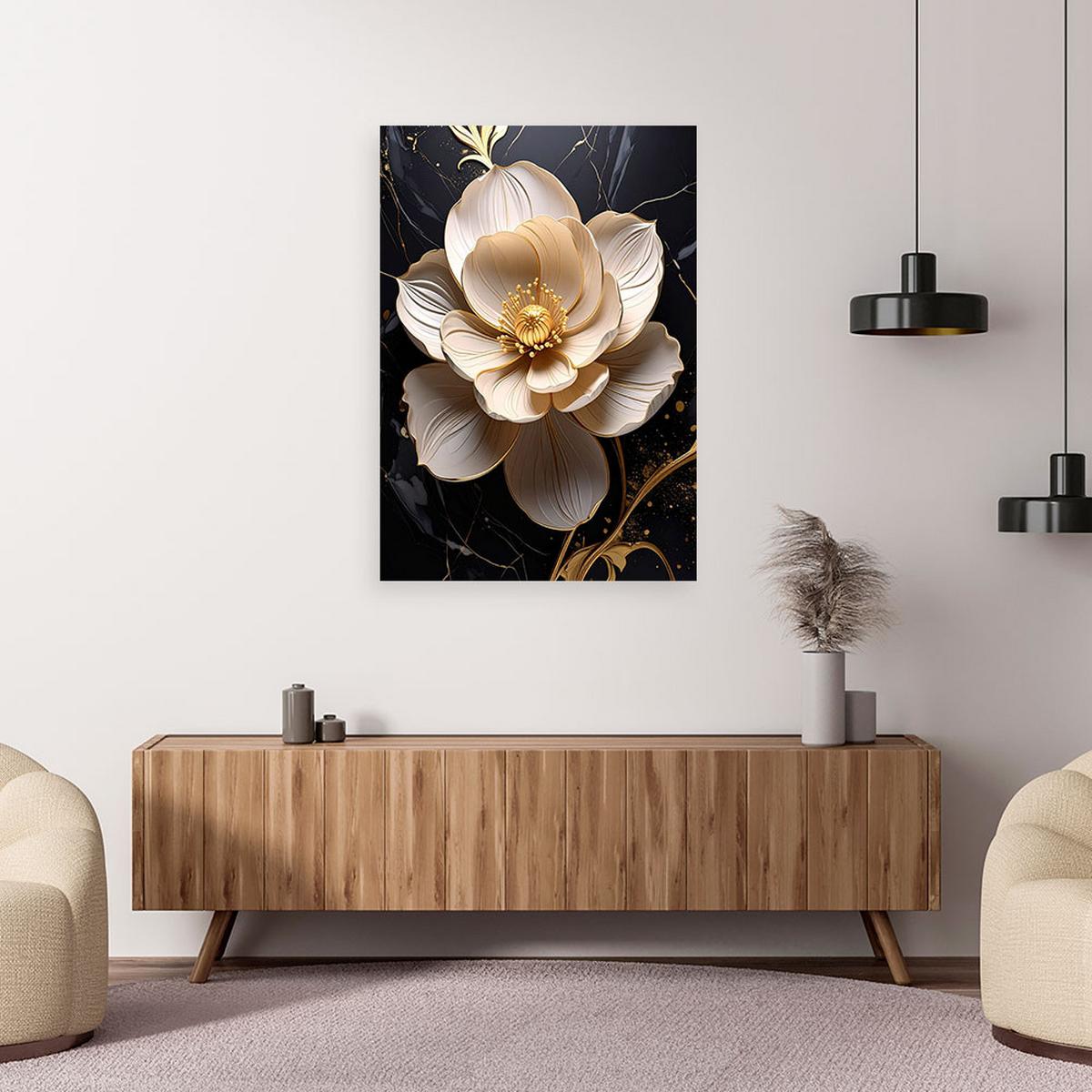 BILD auf Leinwand, Weiße Blume 3d Marmor Glamour - Weiß, Textil (70/100cm) - Feeby