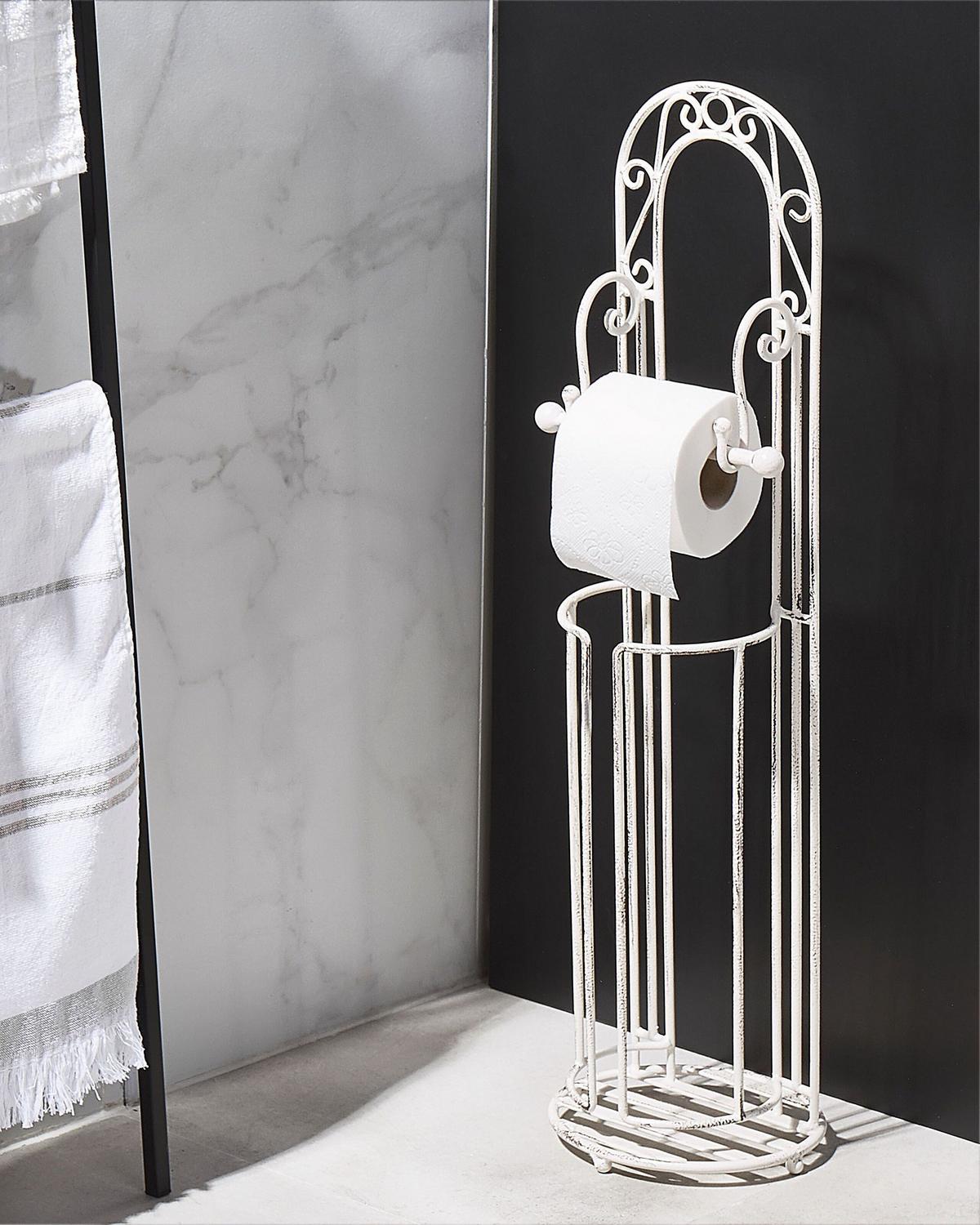 TOILETTENPAPIERSTÄNDER Metall Antik Optikweiß Temuco - Weiß, Metall (20/75/20cm) - Beliani