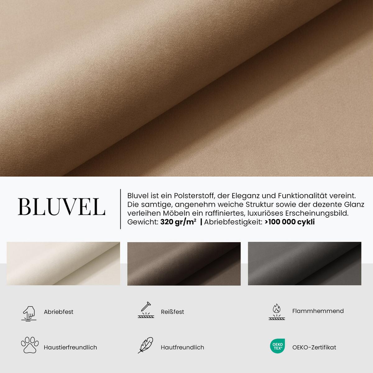 POLSTERBETT FLONELLE CLASSIC 140/200 - Hellbraun Velvet - Multipocket-Matratze - Hellbraun, Textil (140/200cm) - MKS