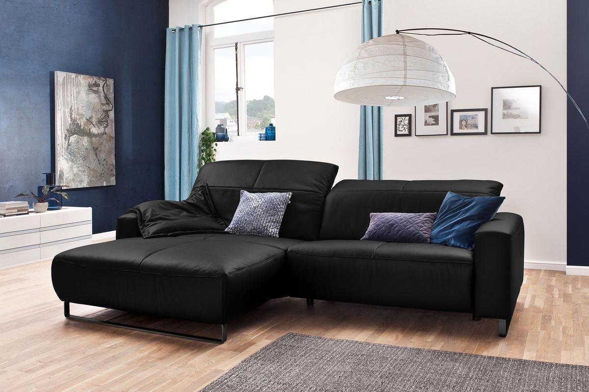ECKSOFA YORK Schwarz Leder - Schwarz, Leder (284/180cm) - KAWOLA
