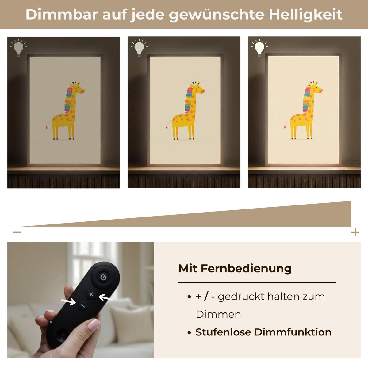 WANDLEUCHTE MIT AKKU Giraffe - Regenbogenmähne - Beige 40x60 cm - Beige, Holzwerkstoff (40/60/8cm) - OnlyWow