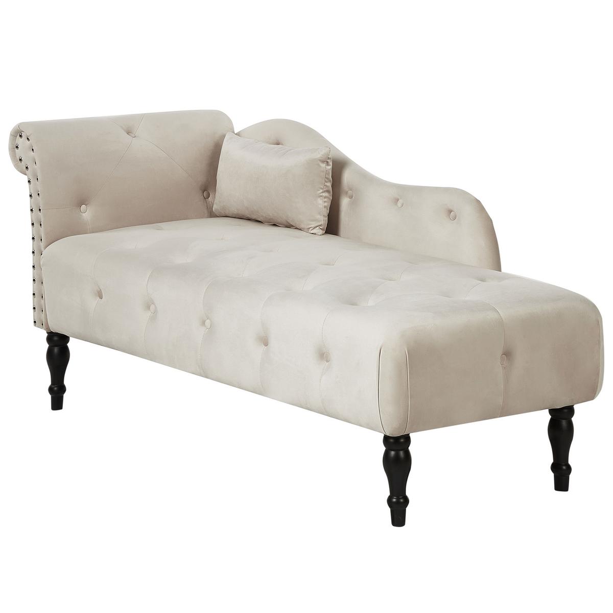 CHAISELONGUE-LINKSSEITIGE Samtstoff Hellbeige Ivry - Beige/Schwarz, Textil (152/72/62cm) - Beliani
