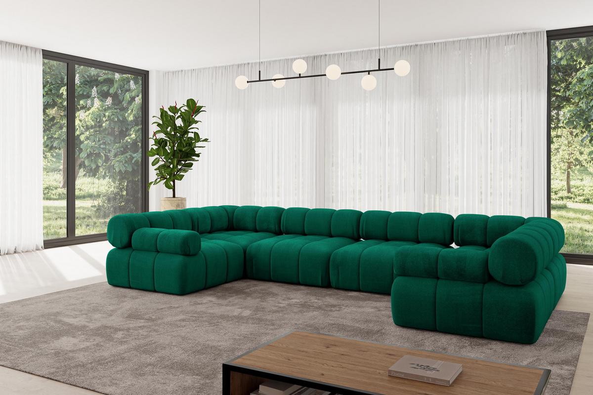 WOHNLANDSCHAFT modulares Sofa Birno-U2 - 380x190x70 cm Dunkelgrün Velours - Dunkelgrün, Holzwerkstoff/Textil (380/70/190cm) - ALTDECOR