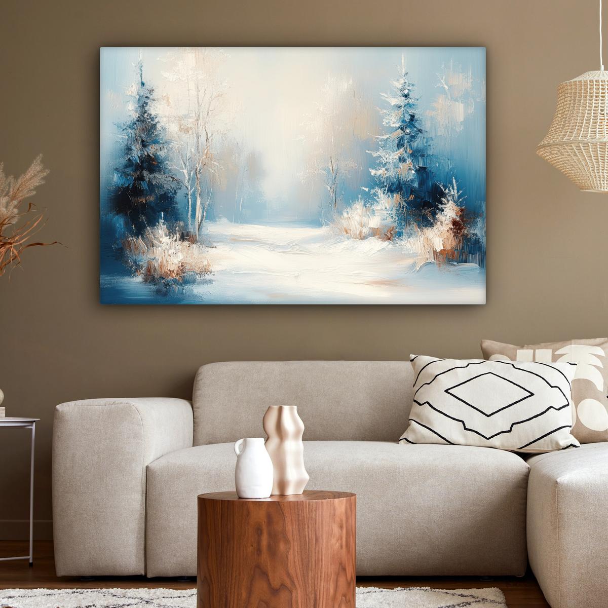 LEINWANDBILD Wald - Winter - Natur - Abstrakt - Schnee XXL 150x100 cm - Weiß, Textil (150/100cm) - MuchoWow