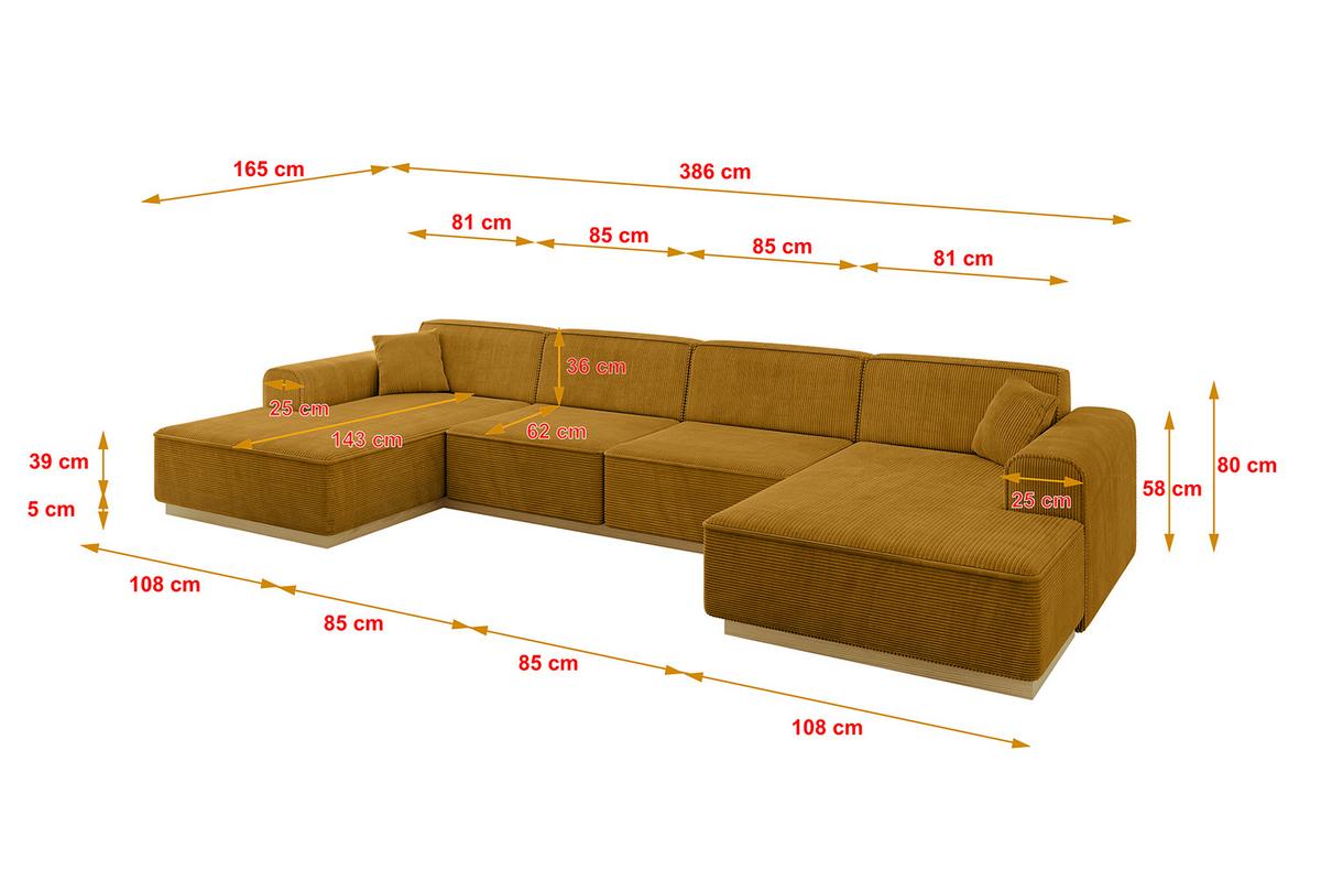WOHNLANDSCHAFT IREA-U2-v2 - 386x165x80 cm Senfgelb - Grün, Holzwerkstoff/Textil (386/80/165cm) - ALTDECOR