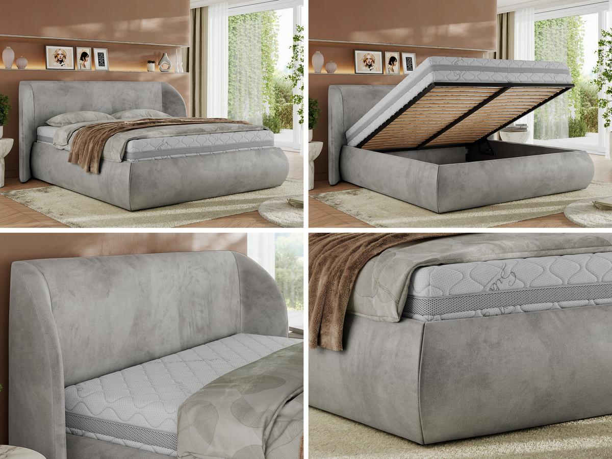 POLSTERBETT CAELA CLASSIC 160/200 - Hellgrau Velvet - Multipocket-Matratze - Hellgrau, Textil (160/200cm) - MKS