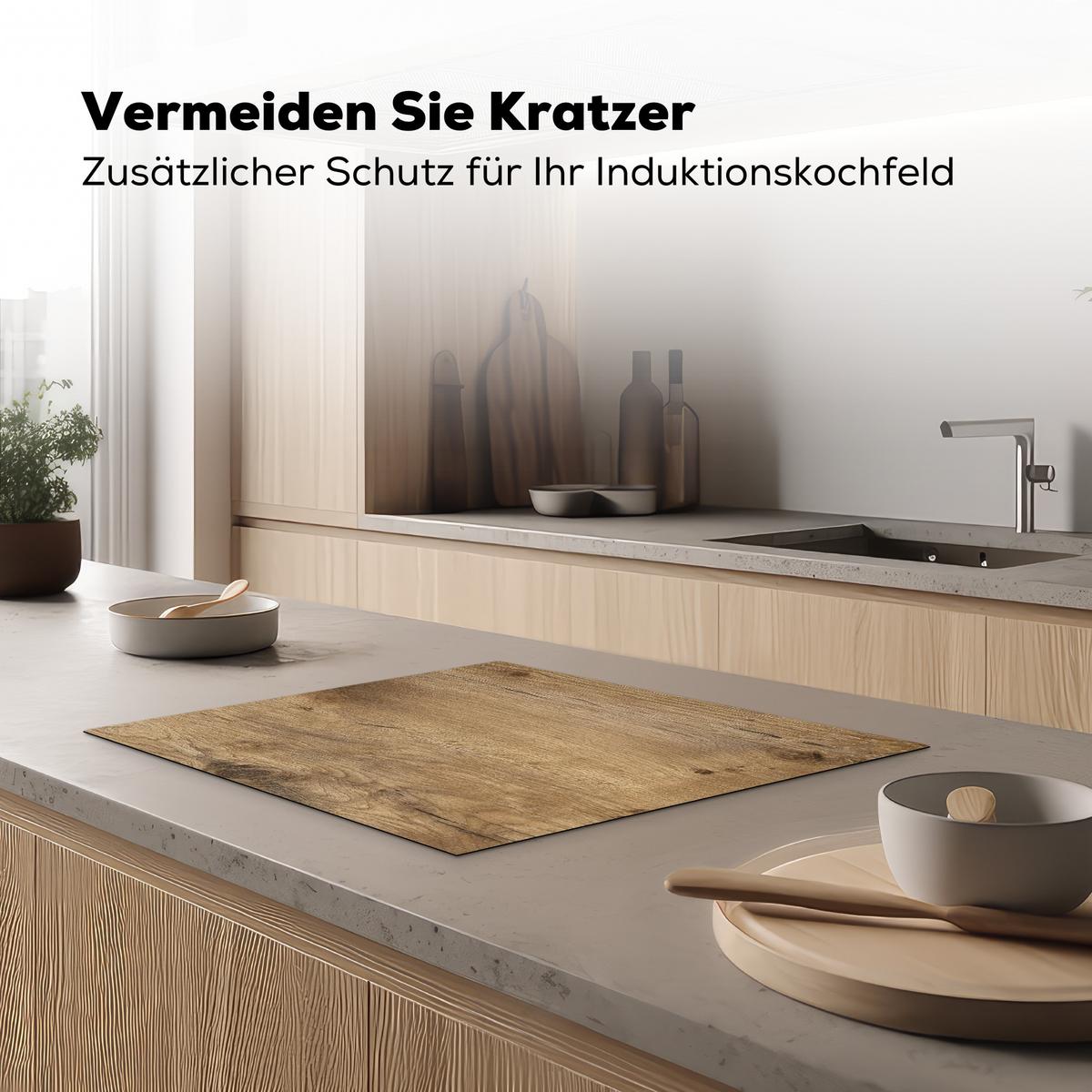 HERDABDECKPLATTE Holz - Braun - Holzoptik Herdabdeckung Induktionsfeld 65x52 cm - Eichefarben, Kunststoff (65/52/0.2cm) - MuchoWow