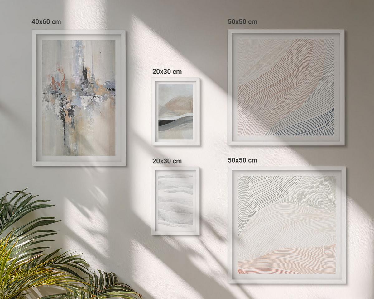 BILDER SET 5er Set - 50x50 cm & 20x30 cm & 40x60 cm Weißer Rahmen - Abstrakte Erdmuster - Weiß, Kunststoff (40/60cm) - TULUP