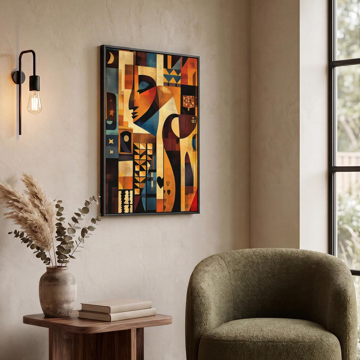 LEINWAND Bilder mit Rahmen - Figuren - Abstrakt - Symbole - 60x80 - Terracotta, Textil (60/80cm) - MuchoWow