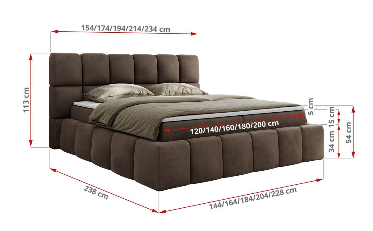 BOXBETT NIRA 180/200 - Braun Velvet - H3 - Braun, Holz/Textil (180/200cm) - MKS