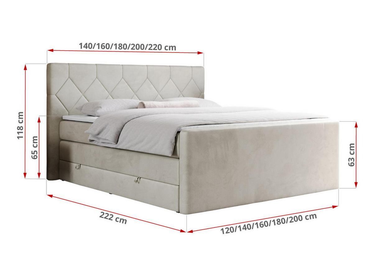 BOXSPRINGBETT KING EIGAR 200/200 Beige Velvet - H4 - Beige, Holz/Textil (200/200cm) - MKS