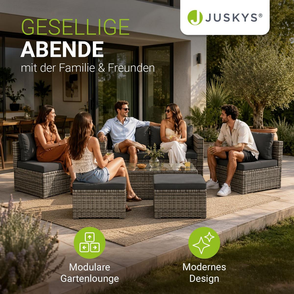 LOUNGEGARNITUR Salou inkl. Abdeckung grau - Grau, Kunststoff - Juskys