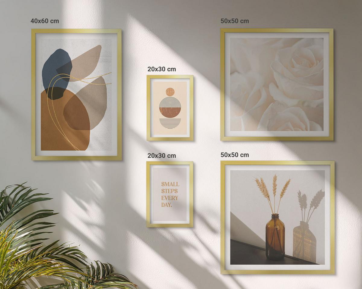 BILDER SET 5er Set - 50x50 cm & 20x30 cm & 40x60 cm Goldrahmen - Abstrakte Formen Akzente - Goldfarben, Kunststoff (40/60cm) - TULUP