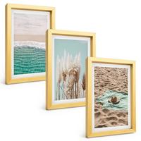 BILDER SET 3er Set - 20x30 cm Goldrahmen - Strandwellen Grashut - Goldfarben, Kunststoff (20/30cm) - TULUP