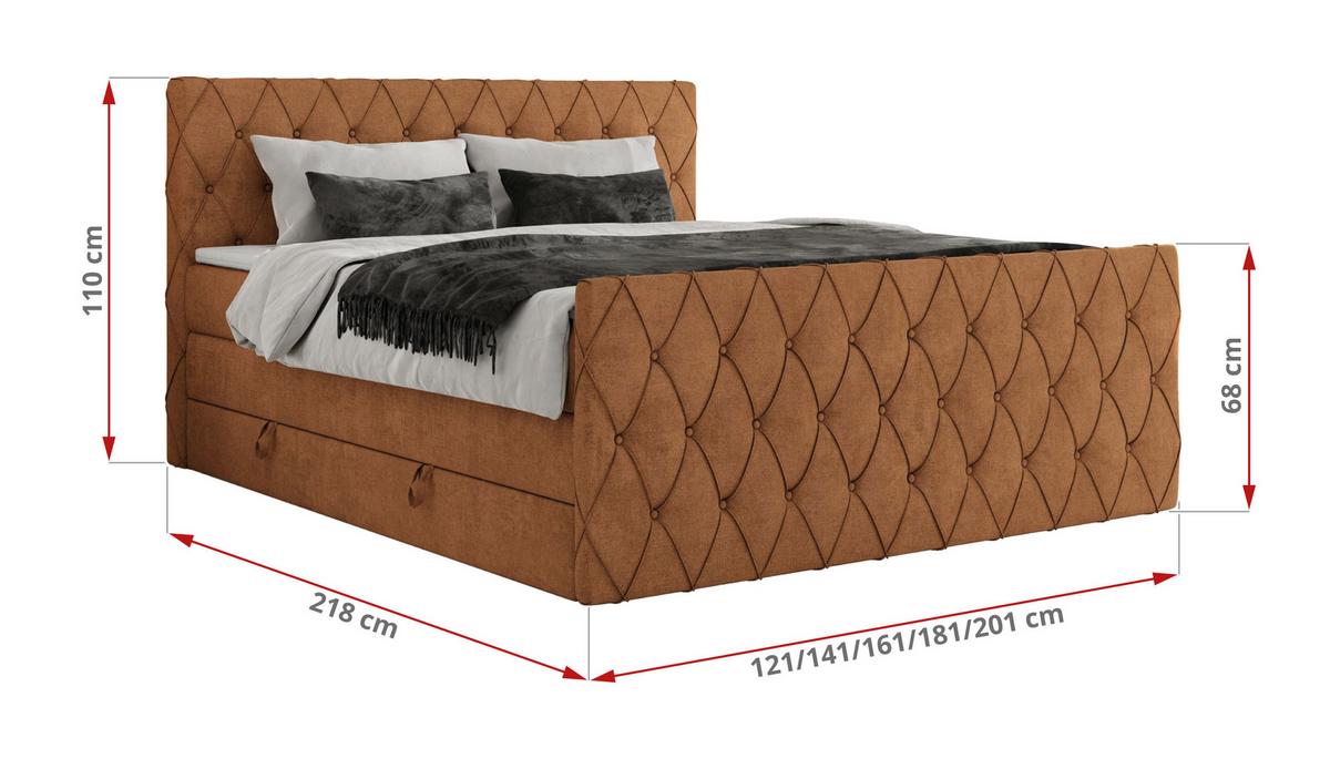 BOXSPRINGBETT MIREN KING DUO 140/200 Orange Struktur - H3 - Orange, Holz/Textil (140/200cm) - MKS