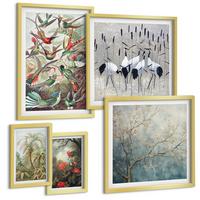 BILDER SET 5er Set - 50x50 cm & 20x30 cm & 40x60 cm Goldrahmen - Pastellfarbene Berglandschaft mit rosa Flamingos - Goldfarben, Kunststoff (40/60cm) - TULUP
