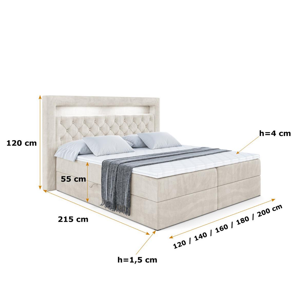 BOXBETT LED mit H4-Matratze und Lattenrost - NOEL GOLD - 140x200 Ecru - Ecru, Holzwerkstoff (140/200cm) - ALTDECOR