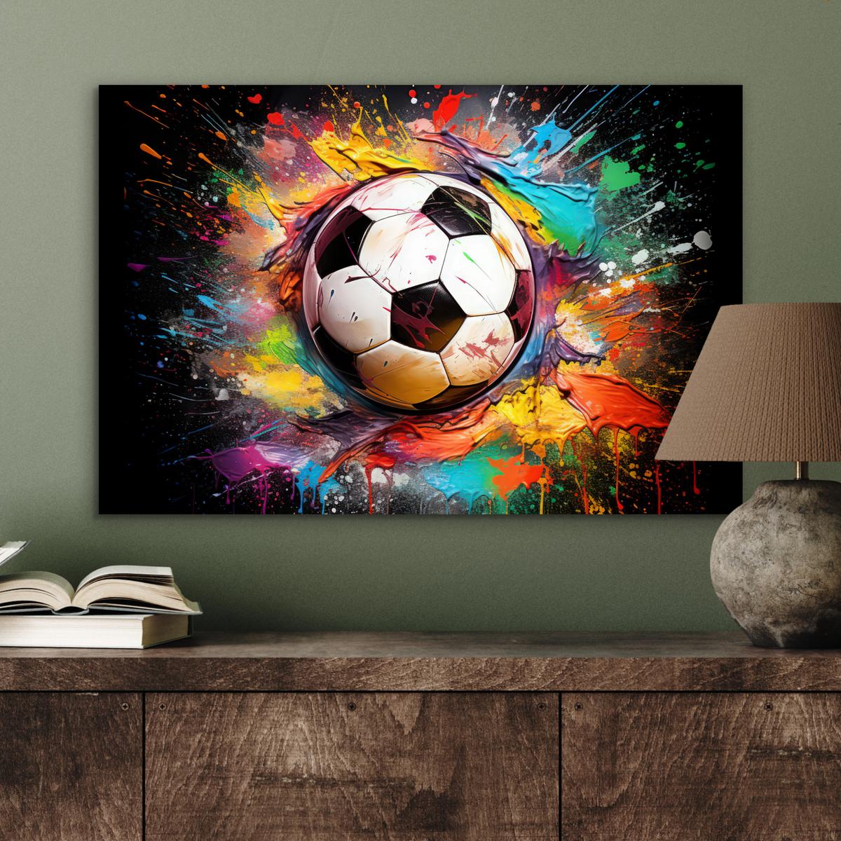 METALLBILD Fußball - Farbe - Farben - Schwarz - Weiß Wandbild 60x40 cm - Weiß, Metall (60/40cm) - MuchoWow