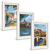 BILDER SET 3er Set - 20x30 cm Weißer Rahmen - Retro-Stadtgrafiken - Weiß, Kunststoff (20/30cm) - TULUP
