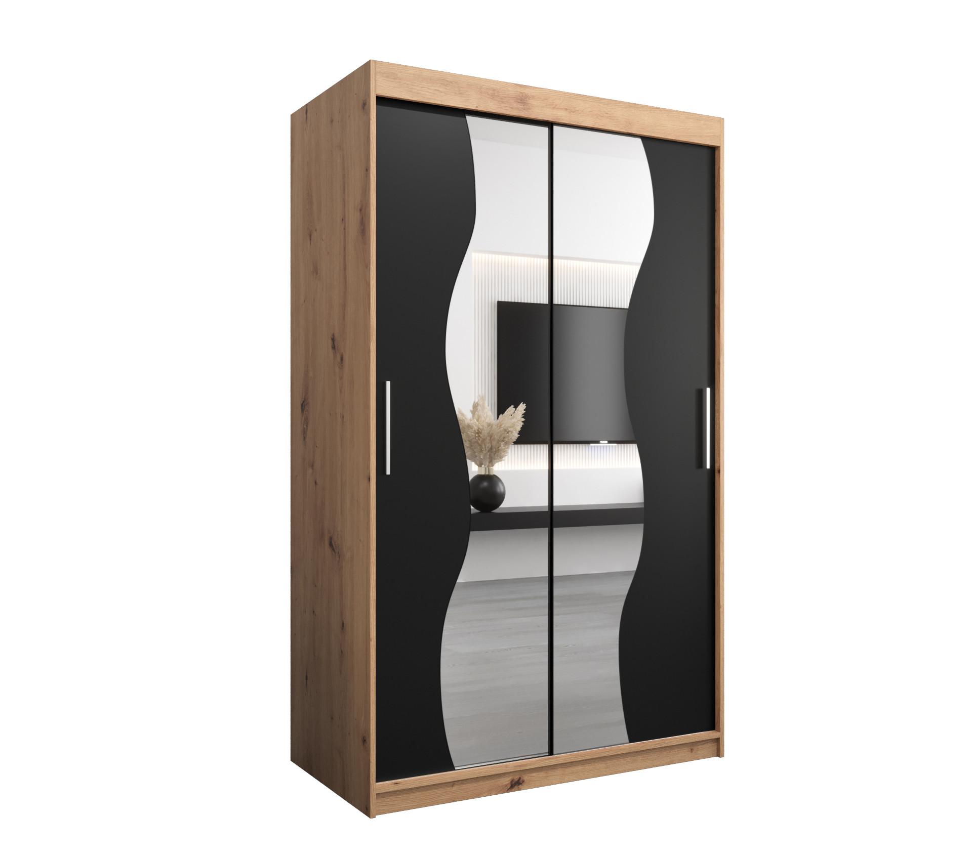 SCHWEBETÜRENSCHRANK 200/120/62 2-türig - Silberfarben/Schwarz, Holz/Kunststoff (120/200/62cm) - MÖBEL KRYSPOL