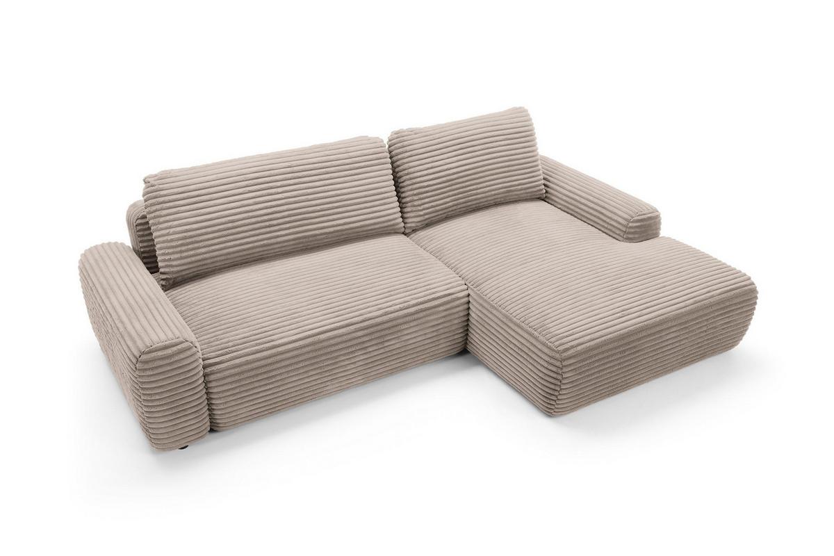 ECKSOFA OSSO Beige Velours-Stoff mit Schlaffunktion - Beige, Holz (264/162cm) - MASSENO