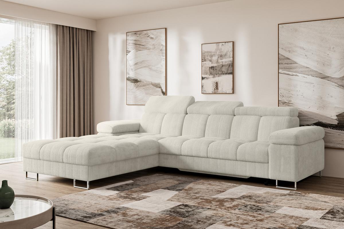 ECKSOFA mit Schlaffunktion Ottomane Links 271x203x79 Creme Cord - Mokka, Holzwerkstoff/Textil (271/203cm) - ALTDECOR