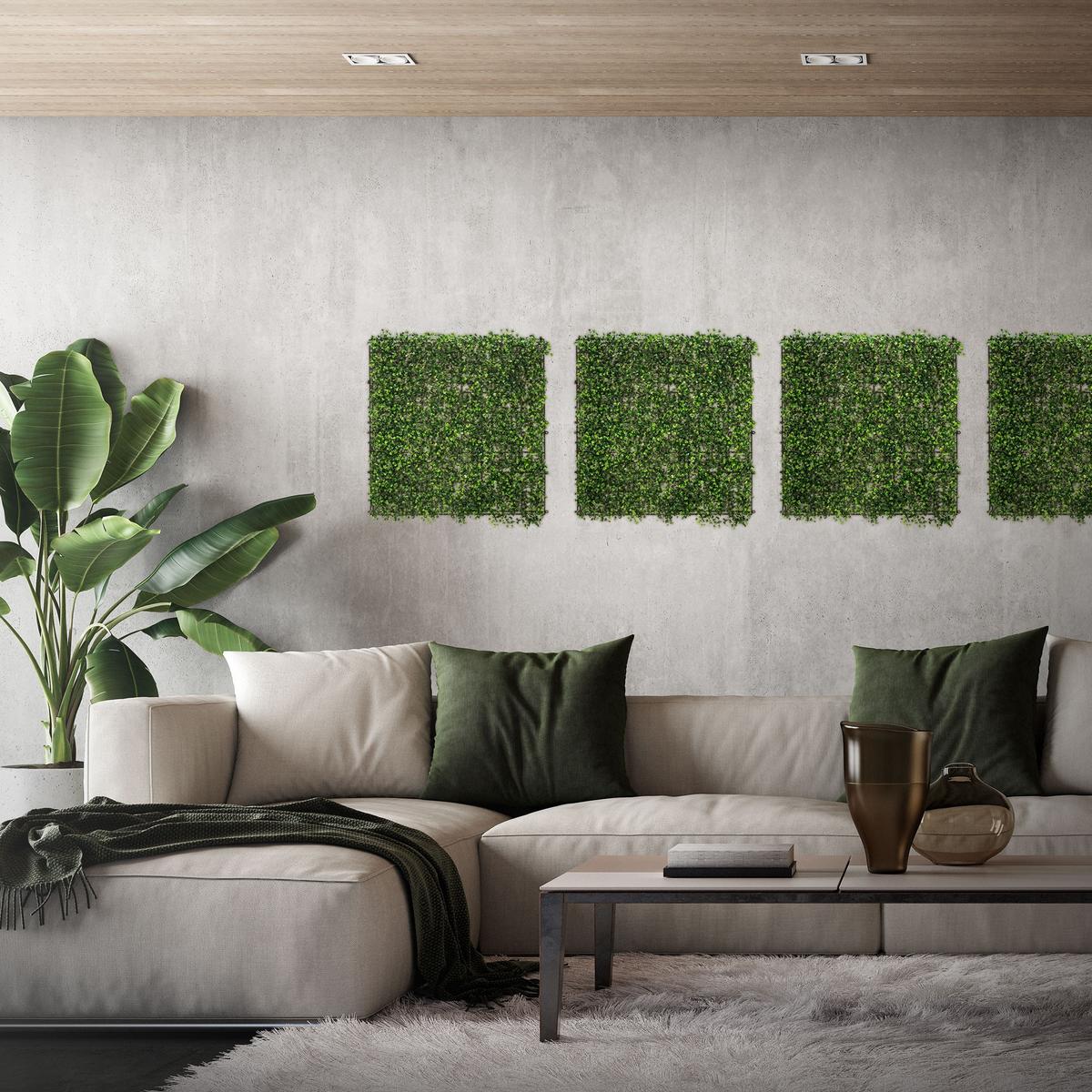 KÜNSTLICHE PFLANZENWAND 4er Set 50x50 cm Kunstpflanzen Wand Innen Aussen Grün Classic Buxus - Dunkelgrün, Kunststoff (50/50/5cm) - ECD-Germany