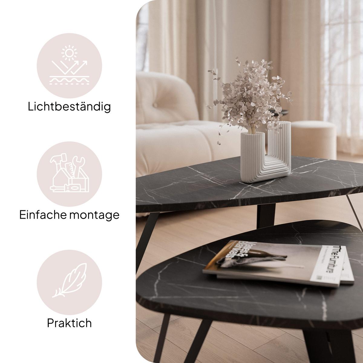 SATZTISCH NOA Stahlgestell, Freiform, Schwarz / Grigia Pietra - Schwarz/Grau, Holzwerkstoff/Metall (94/60/42cm) - Idohome